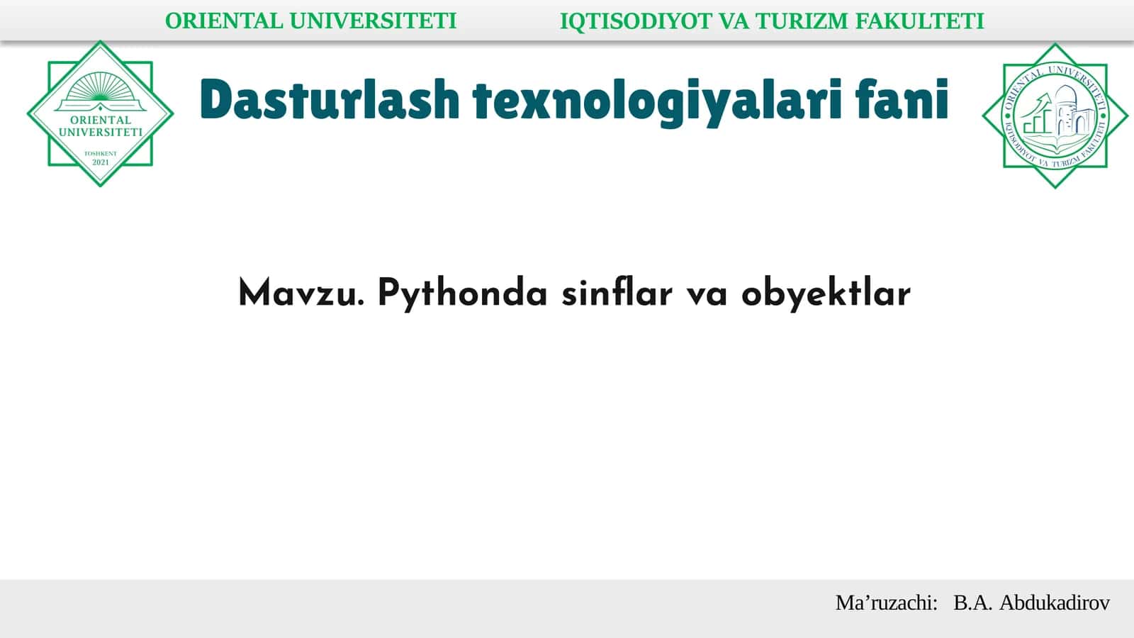 Pythonda sinflar va obyektlar