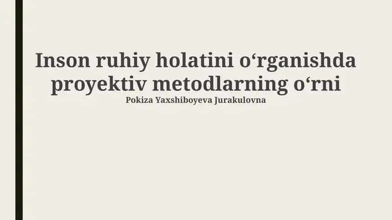 Proyektiv metodlarning ta'rifi va tarixi