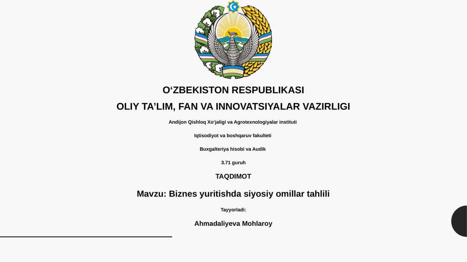 Biznes yuritishda siyosiy omillar tahlili