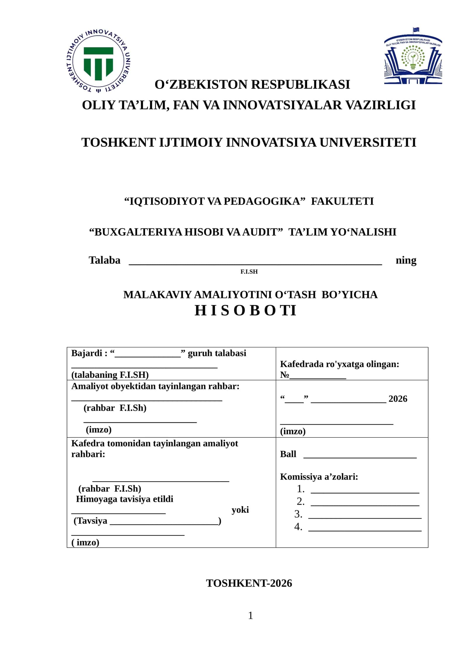 Amaliyot. “O’zbekistoj Kasaba uyushmalari Federatsiyasi Kapital qurilish boshqarmasi “