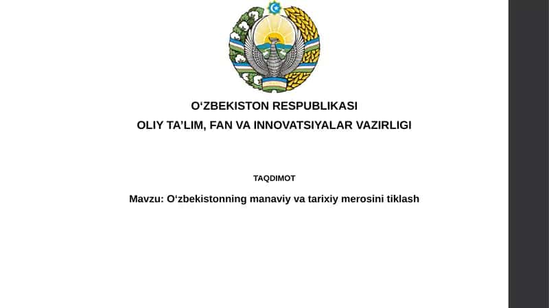 O'zbekistonning manaviy va tarixiy merosini tiklash