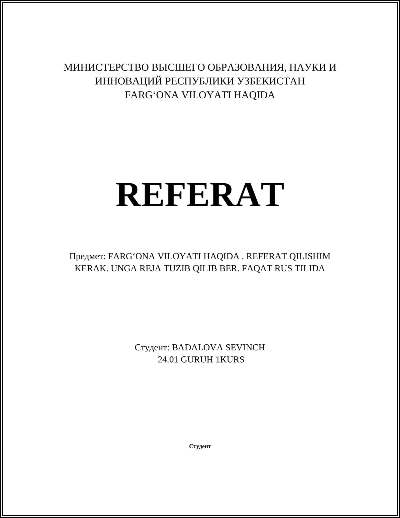 FARGʻONA VILOYATI HAQIDA REFERAT