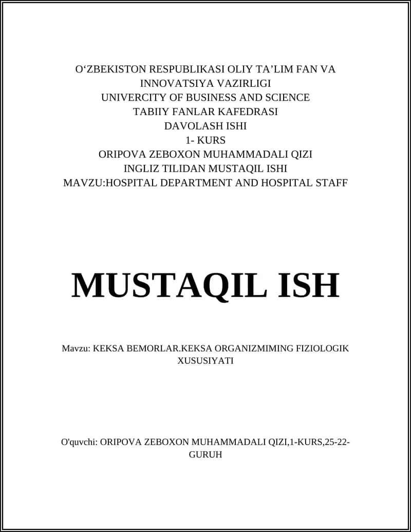 HOSPITAL DEPARTMENT AND HOSPITAL STAFF