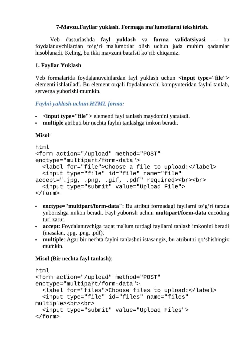 Fayllar yuklash va forma validatsiyasi