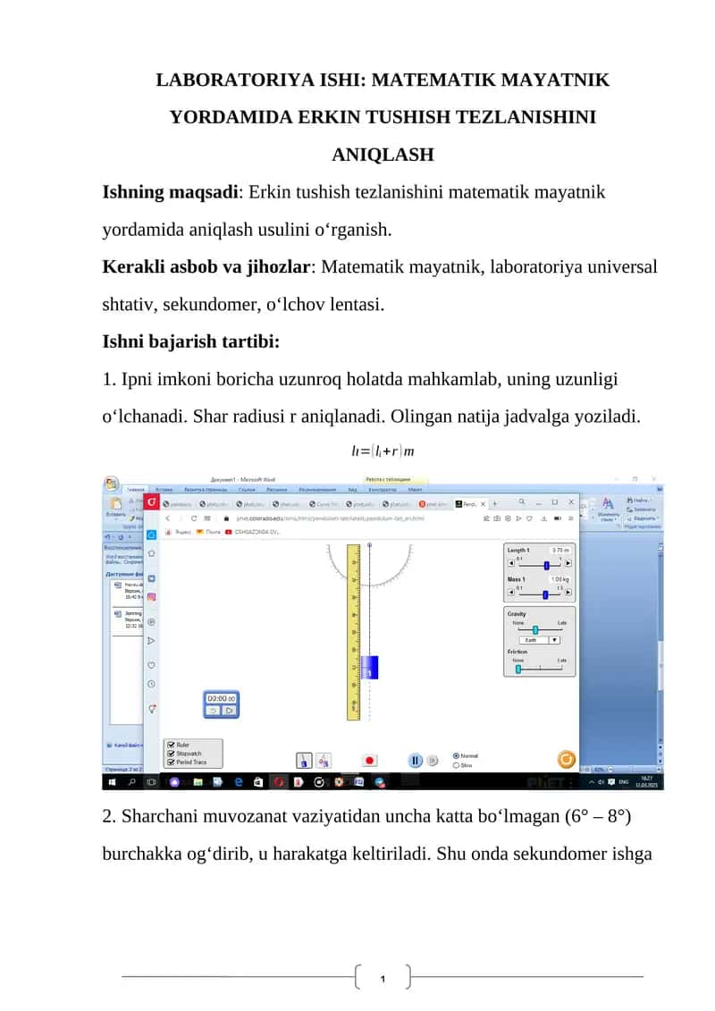 LABORATORIYA ISHI: MATEMATIK MAYATNIK