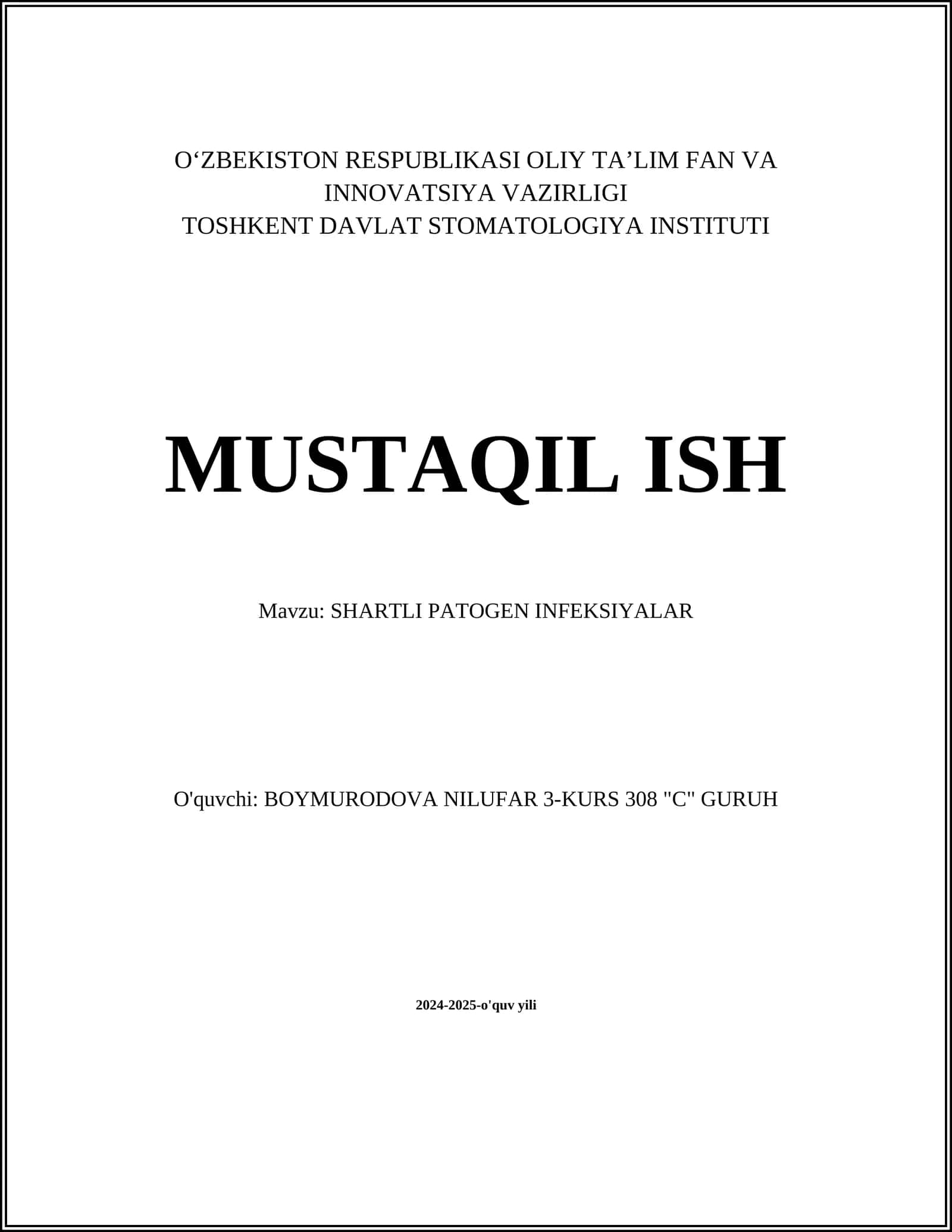 SHARTLI PATOGEN INFEKSIYALAR