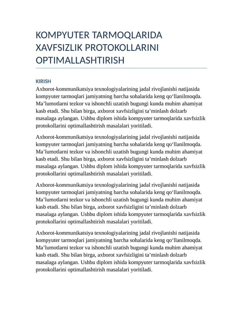 Kompyuter tarmoqlarida xavfsizlik protokollarini optimallashtirish