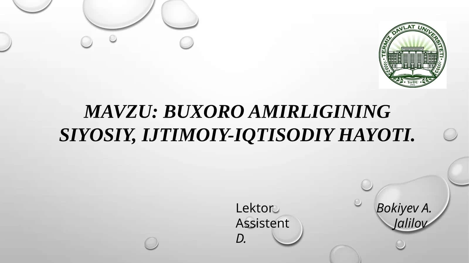 BUXORO AMIRLIGINING SIYOSIY, IJTIMOIY-IQTISODIY HAYOTI