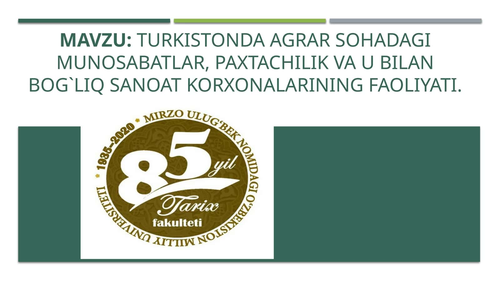 Turkistonda agrar sohadagi munosabatlar, paxtachilik va u bilan bog`liq sanoat korxonalarining faoliyati