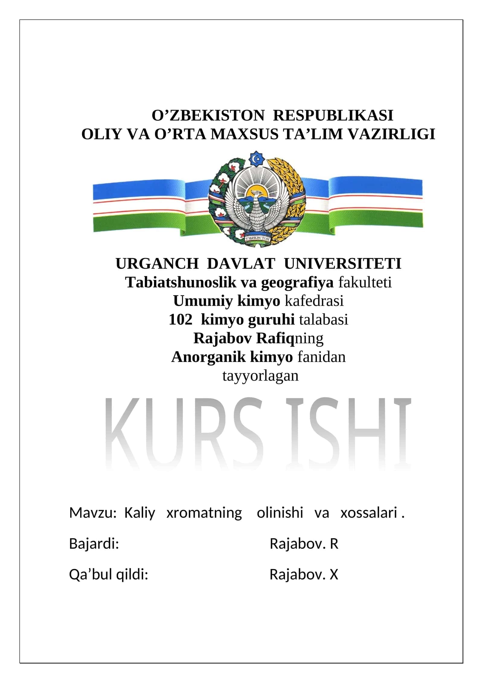 Kaliy xromatning olinishi va xossalari