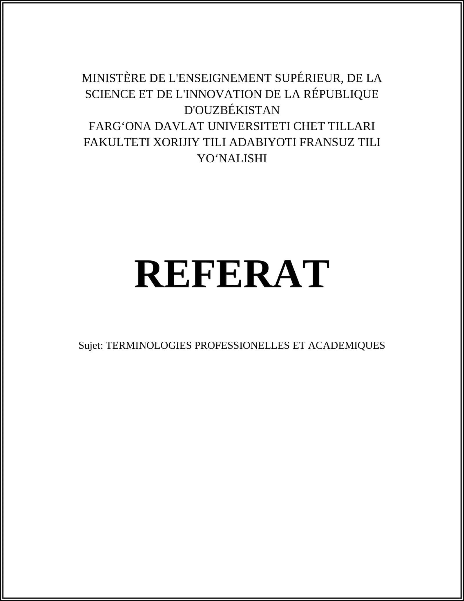 TERMINOLOGIES PROFESSIONELLES ET ACADEMIQUES