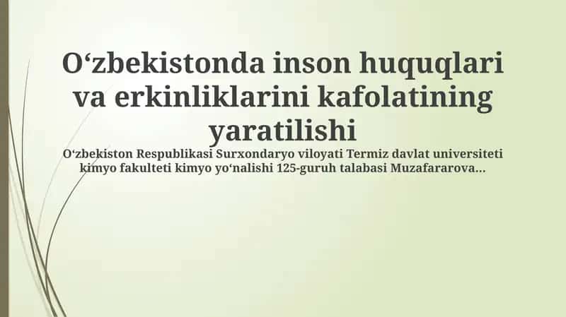 O'zbekistonda inson huquqlari va erkinliklarini kafolatining yaratilishi