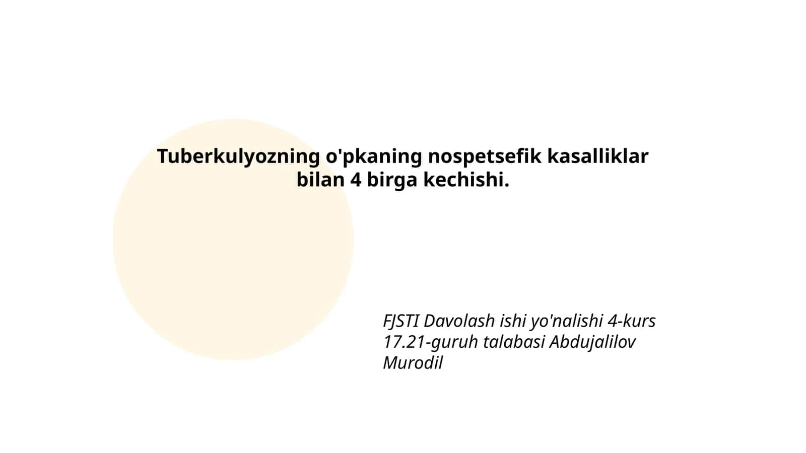 Tuberkulyozning o'pkaning nospetsefik kasalliklar bilan 4 birga kechishi