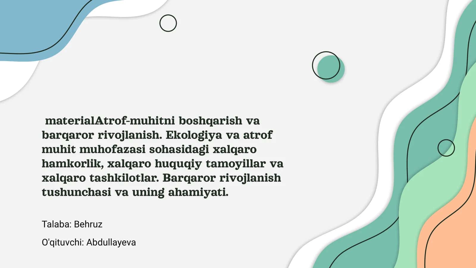 Atrof-muhitni boshqarish va barqaror rivojlanish