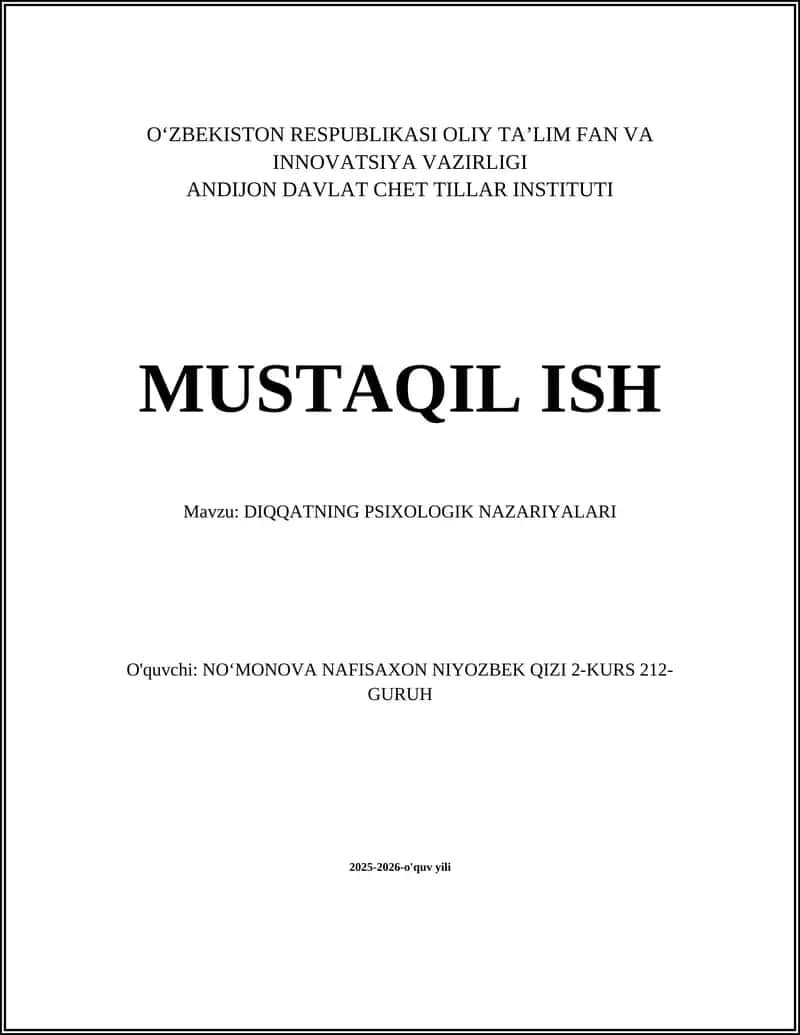 DIQQATNING PSIXOLOGIK NAZARIYALARI