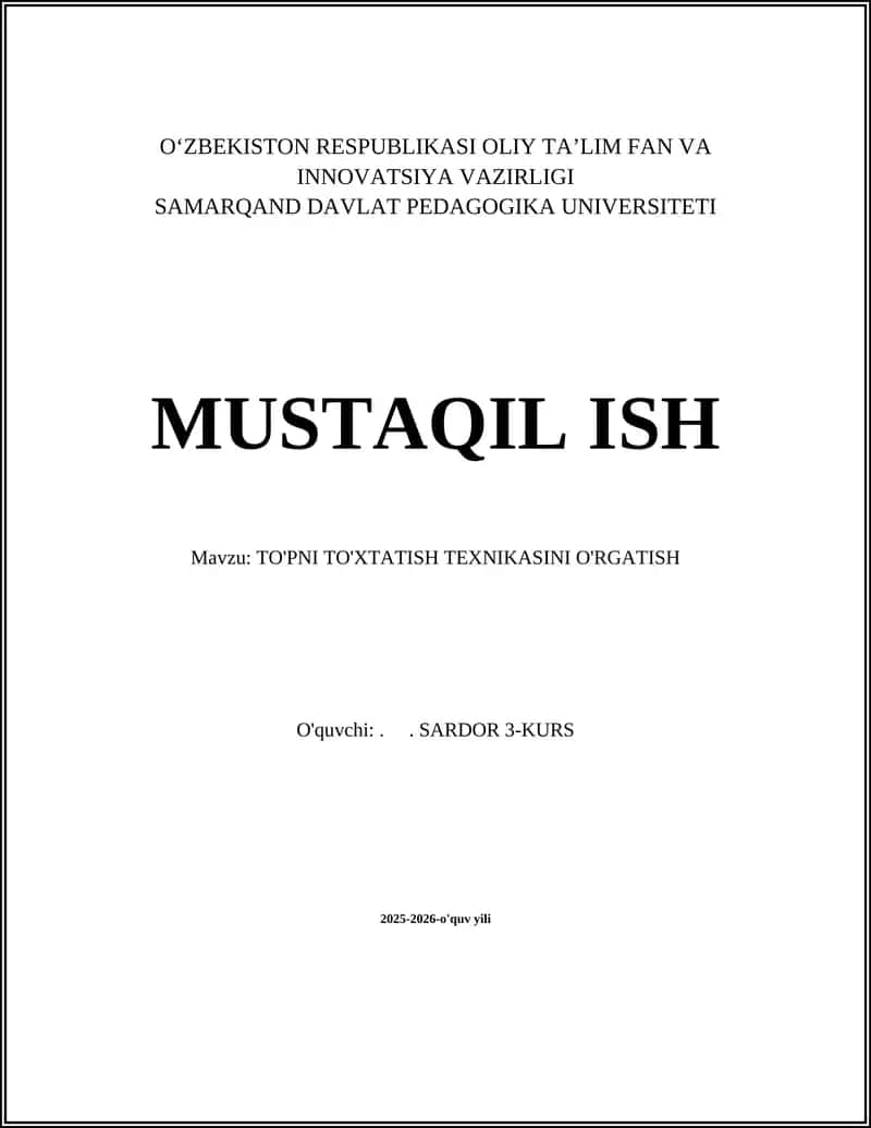 TO'PNI TO'XTATISH TEXNIKASINI O'RGATISH
