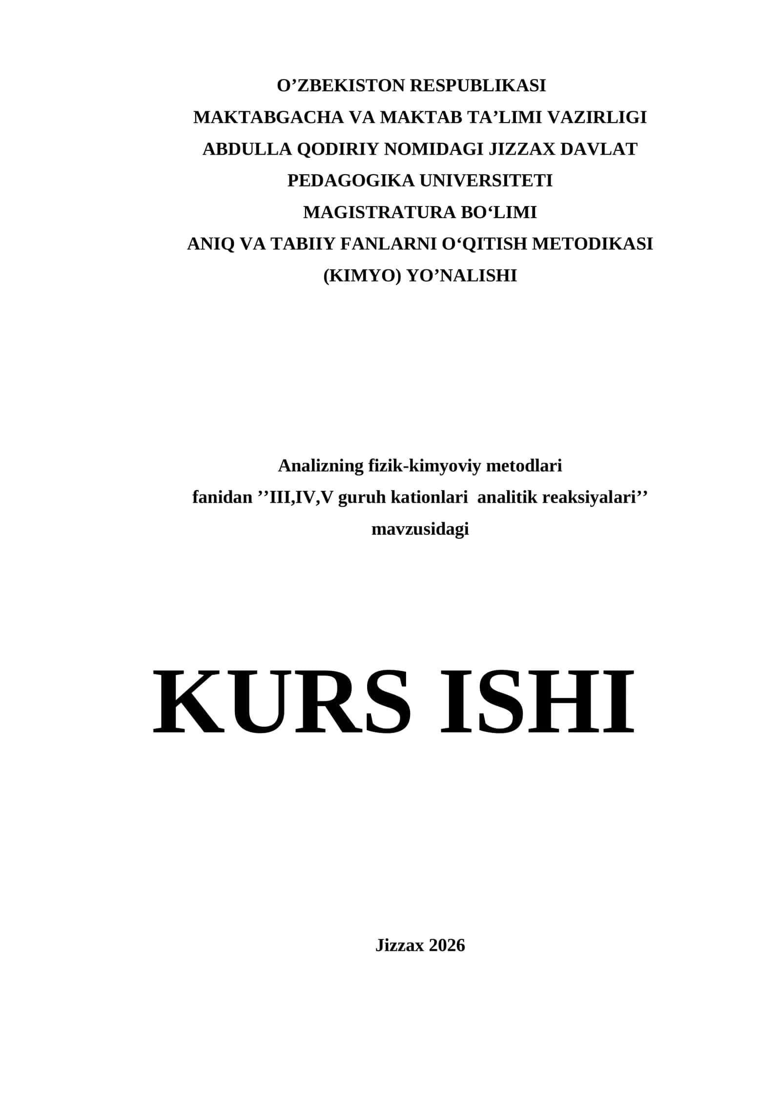 III,IV,V guruh kationlari analitik reaksiyalari