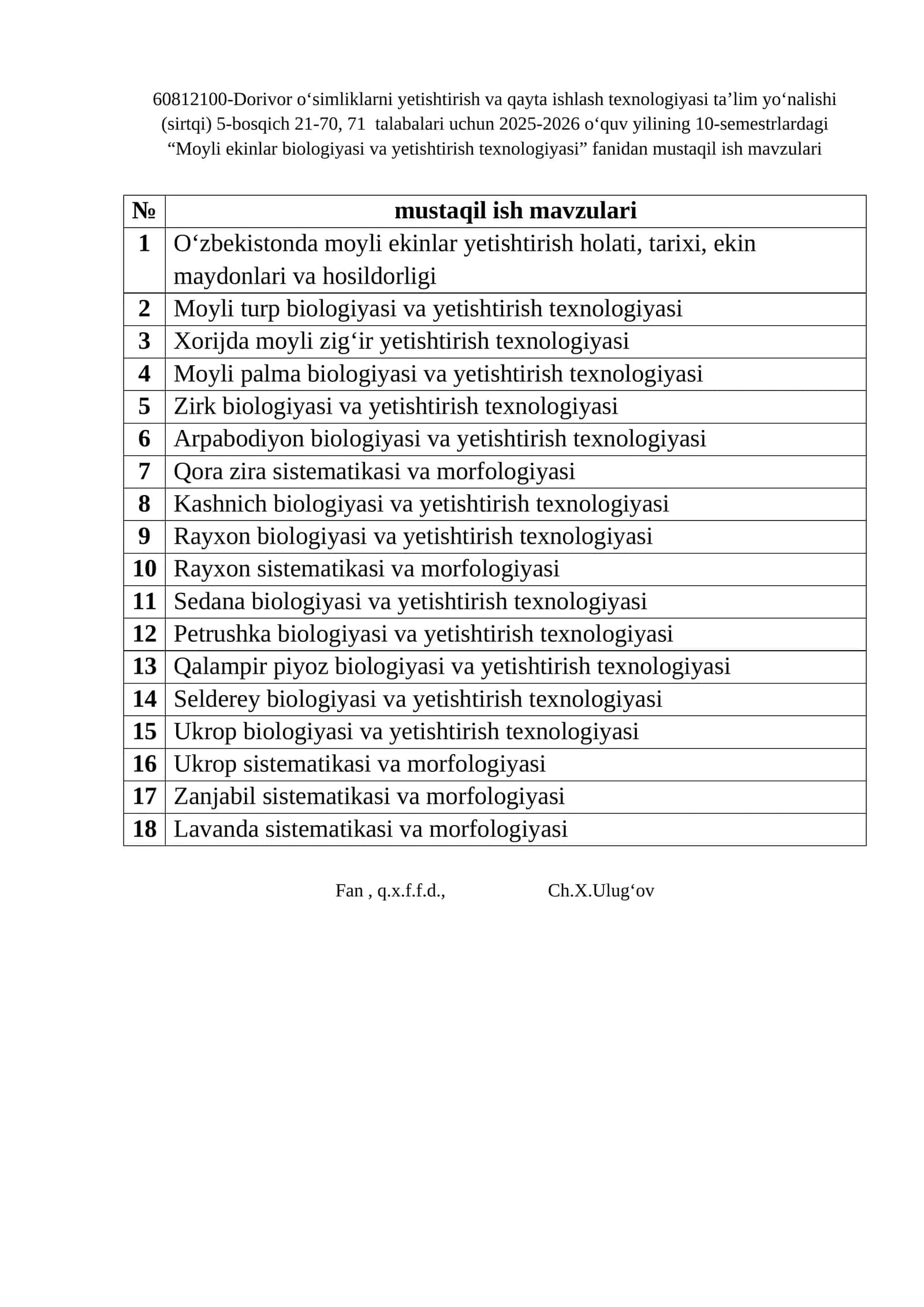 Moyli ekinlar biologiyasi va yetishtirish texnologiyasi