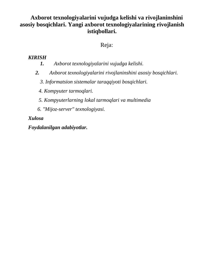 Axborot texnologiyalarining rivojlanish istiqbollari
