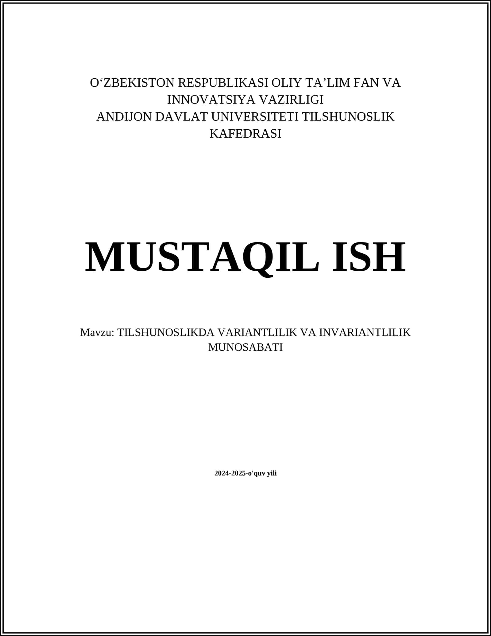 TILSHUNOSLIKDA VARIANTLILIK VA INVARIANTLILIK MUNOSABATI