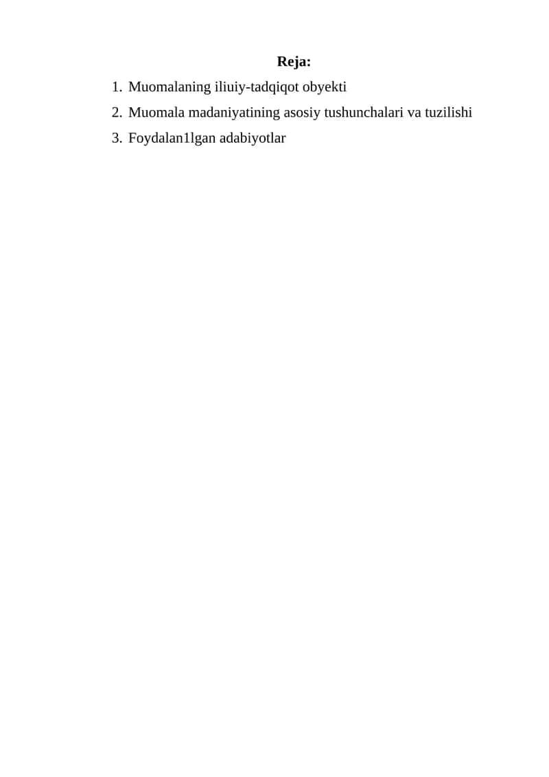 Muomalaning iliuiy-tadqiqot obyekti