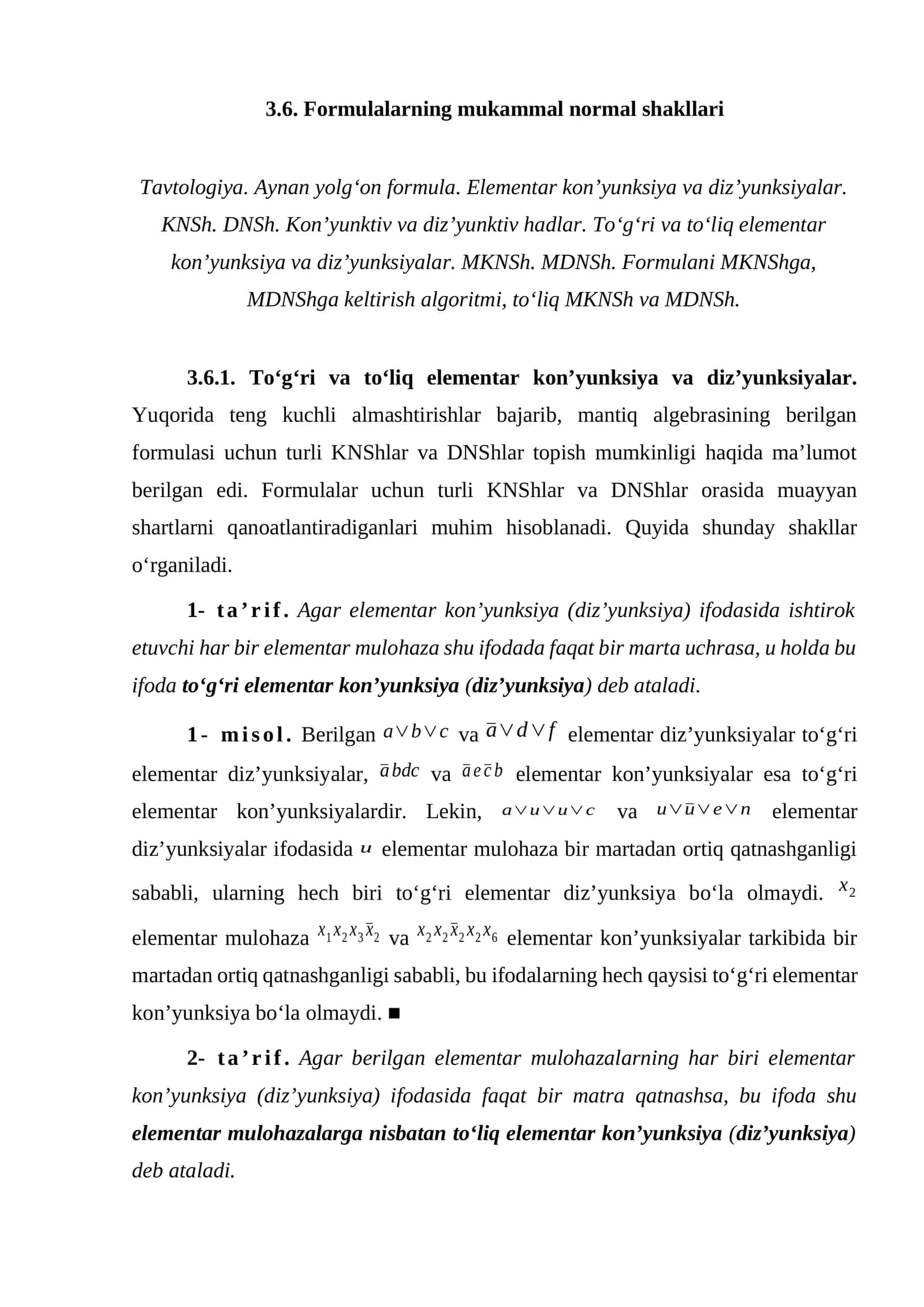 Formulalarning mukammal normal shakllari