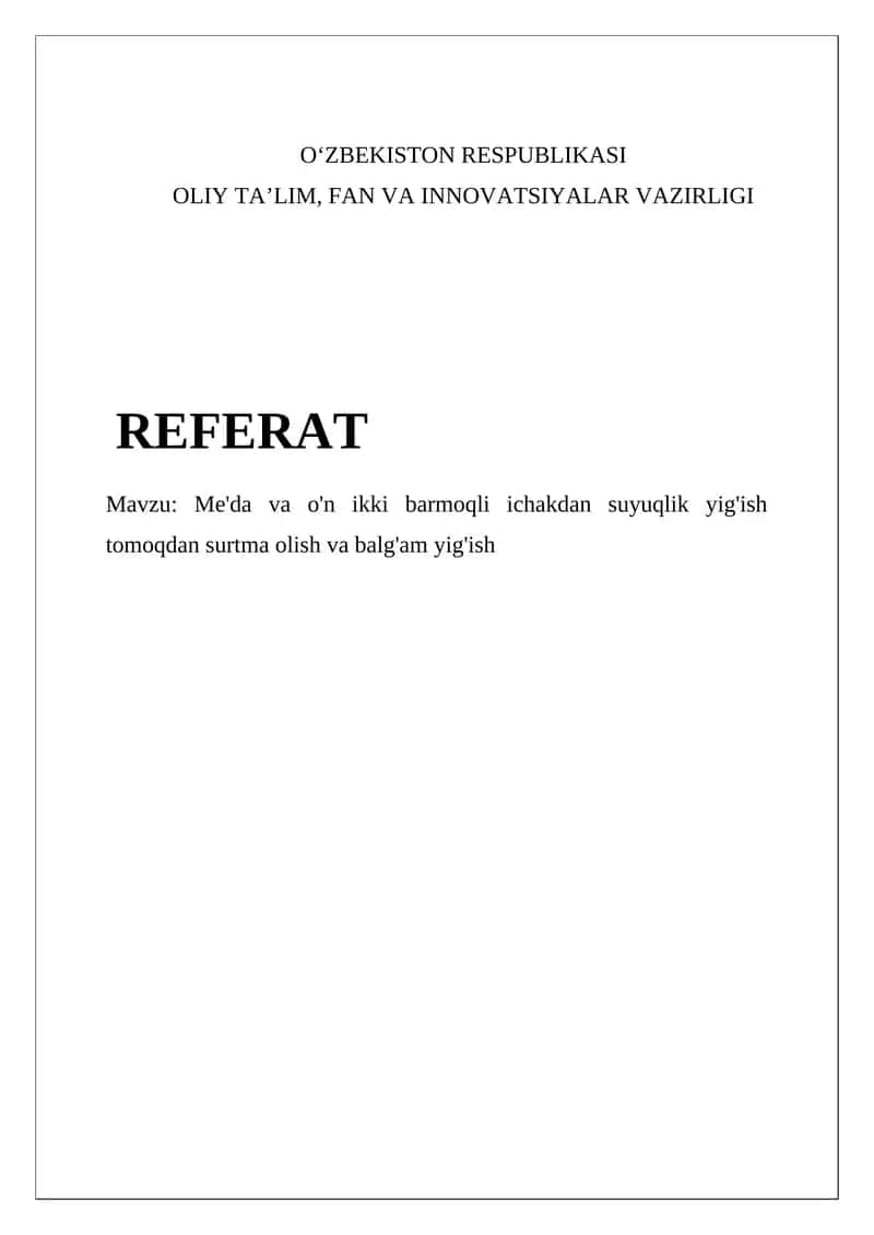 Oshqozon va o'n ikki barmoqli ichakdan suyuqlik yig'ish