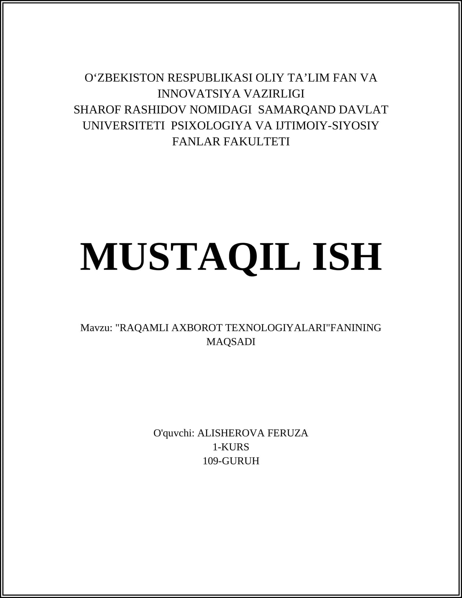 RAQAMLI AXBOROT TEXNOLOGIYALARI