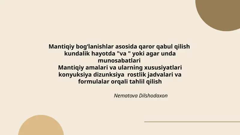 Mantiqiy bog‘lanishlar asosida qaror qabul qilish