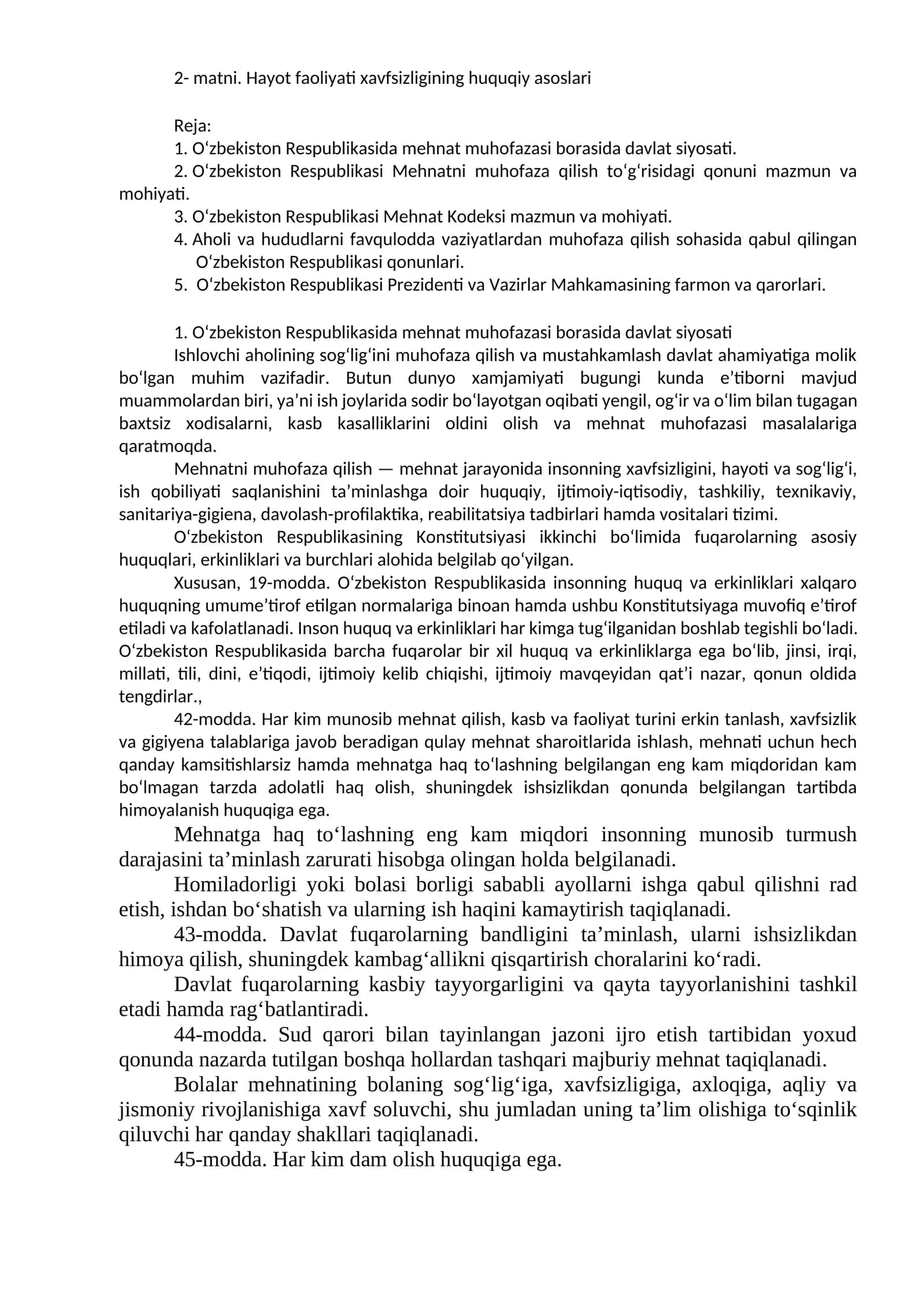 Xavfsizligining huquqiy asoslari