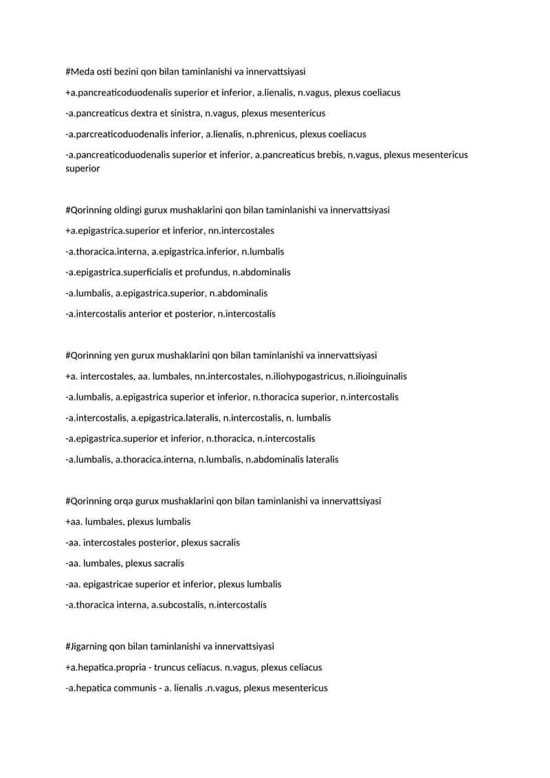 Qorinning orqa guruх mushaklarini qon bilan taminlanishi va innеrvattsiyasi