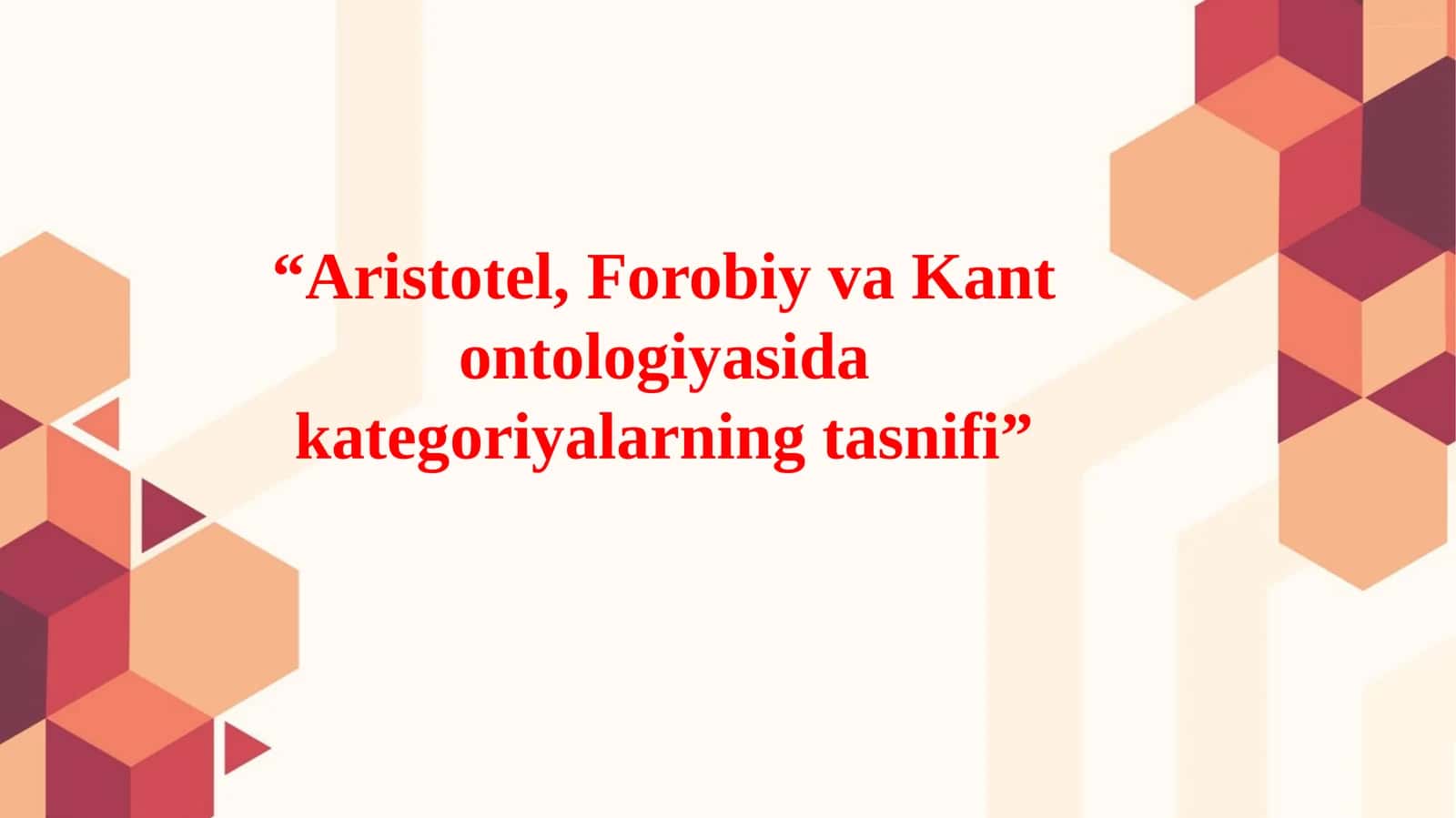 Aristotel, Forobiy va Kant ontologiyasidagi kategoriyalar ning tasnifi