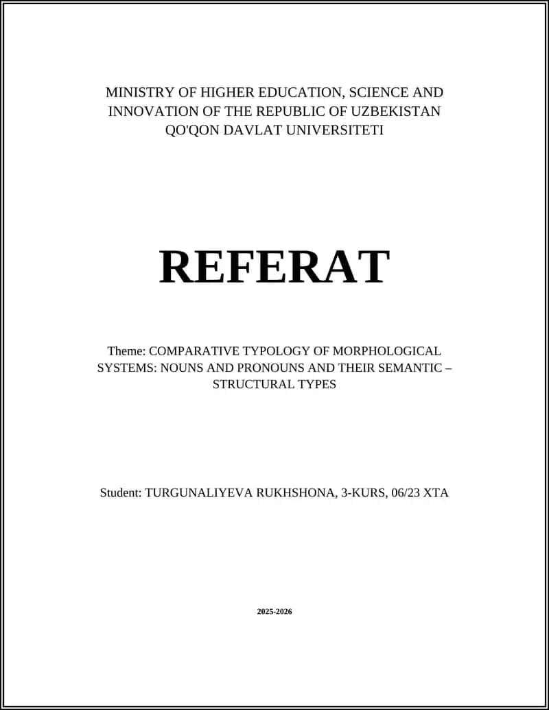 COMPARATIVE TYPOLOGY OF MORPHOLOGICAL SYSTEMS