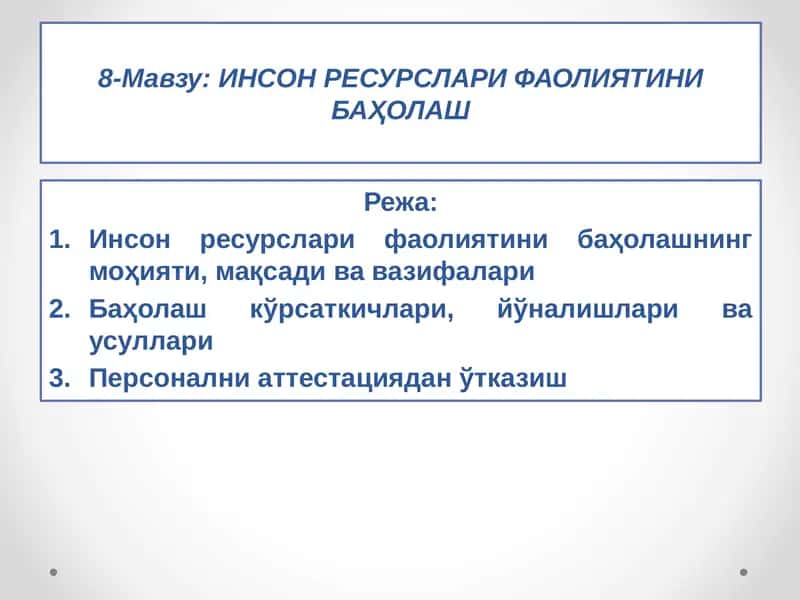 Инсон Ресурслари Фаолиятини Баҳолаш