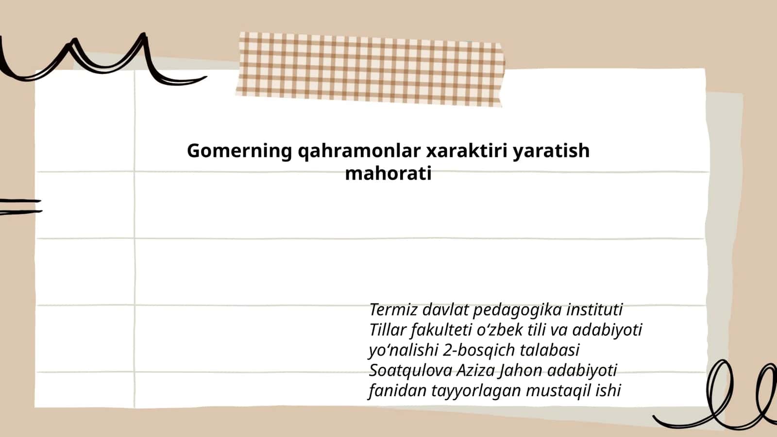 Gomerning qahramonlar xaraktiri yaratish mahorati