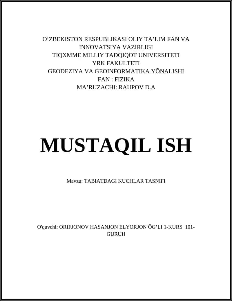 TABIATDAGI KUCHLAR TASNIFI