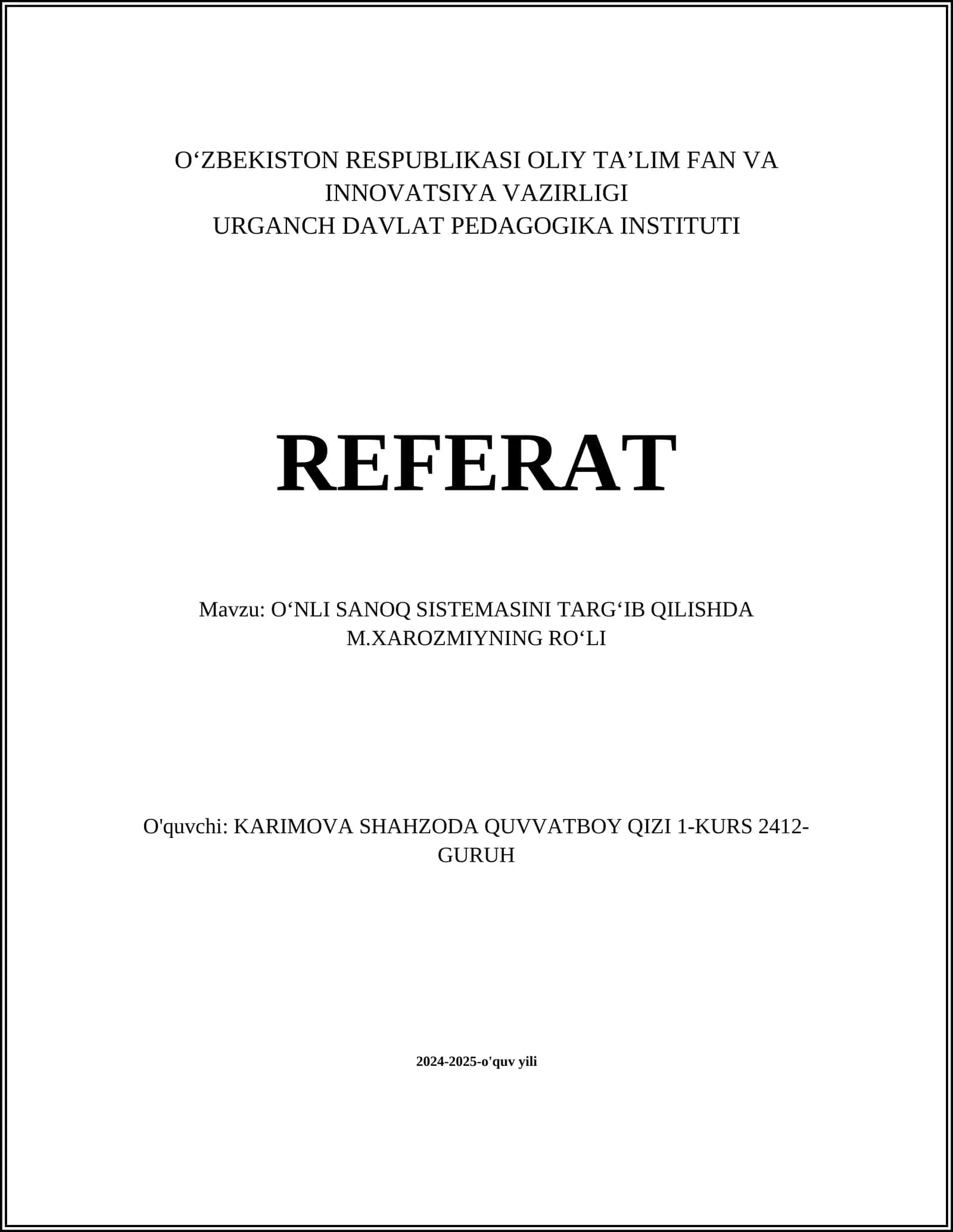 OʻNLI SANOQ SISTEMASI