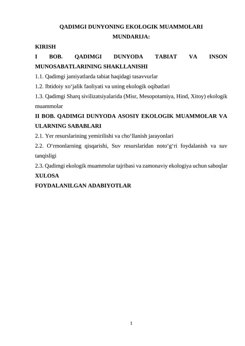 QADIMGI DUNYONING EKOLOGIK MUAMMOLARI