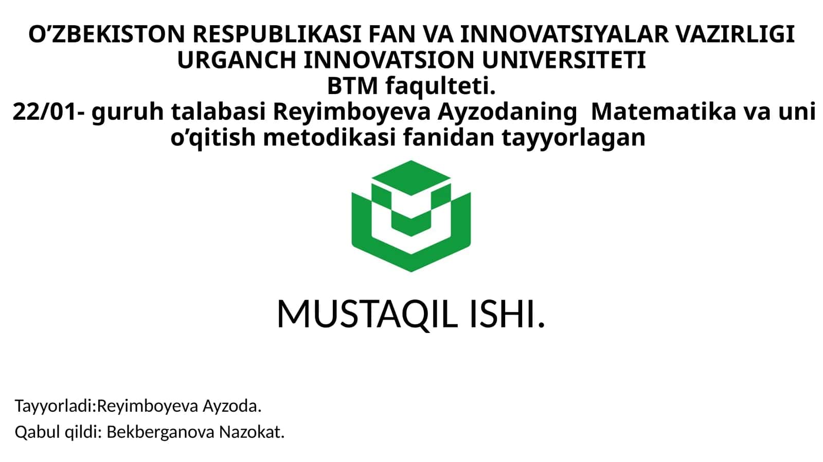 Matematika va Uni O'qitish Metodikasi
