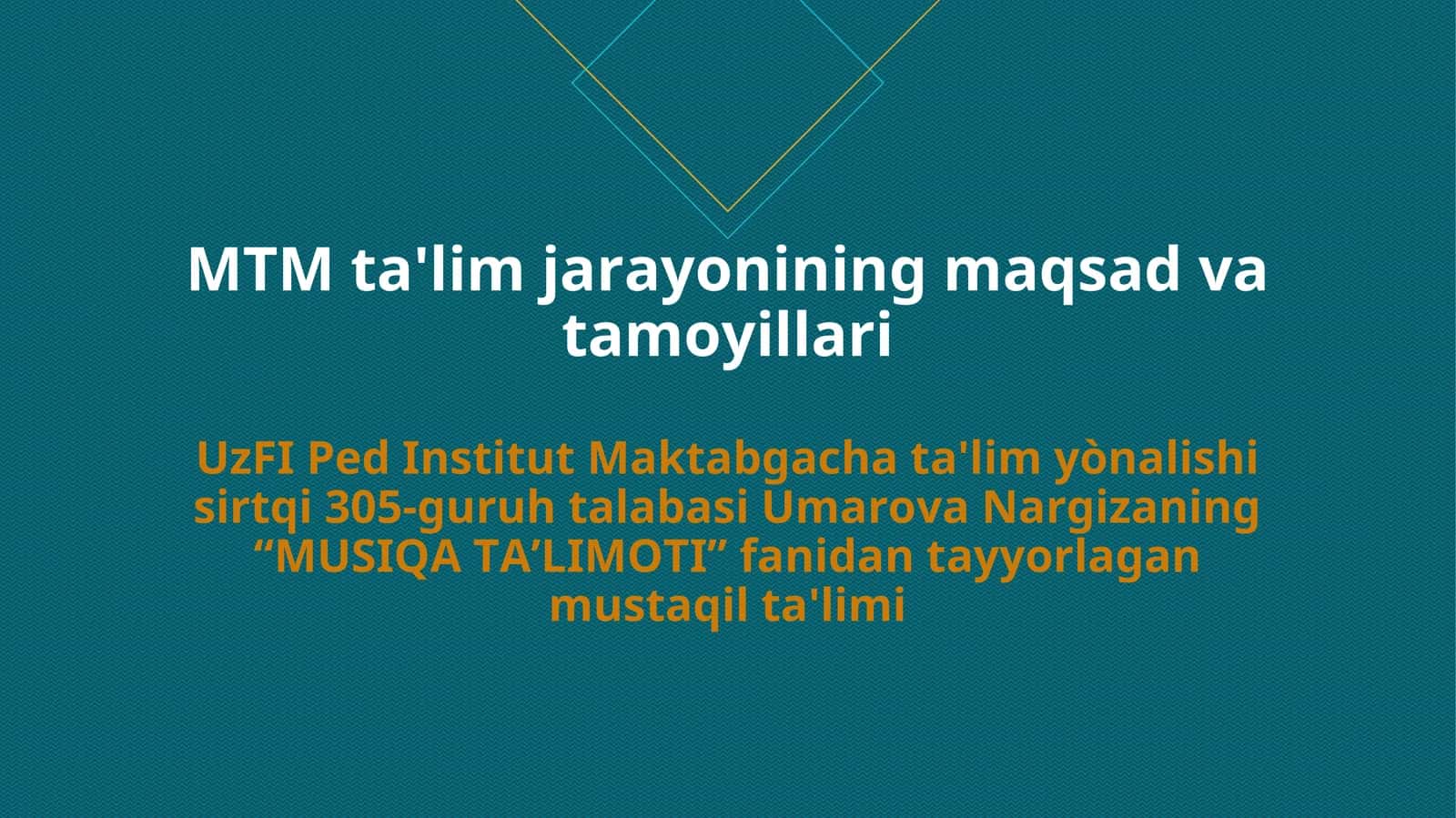 MTM ta'lim jarayonining maqsad va tamoyillari