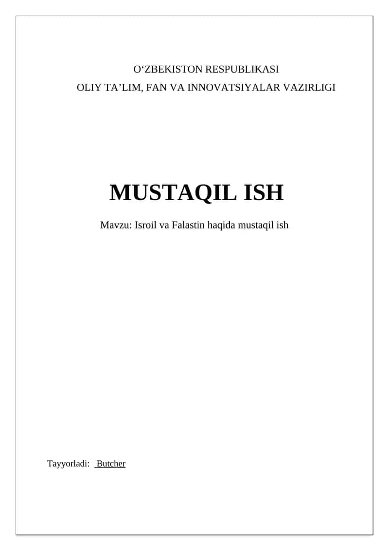 Isroil va Falastin boʻyicha mustaqil ish