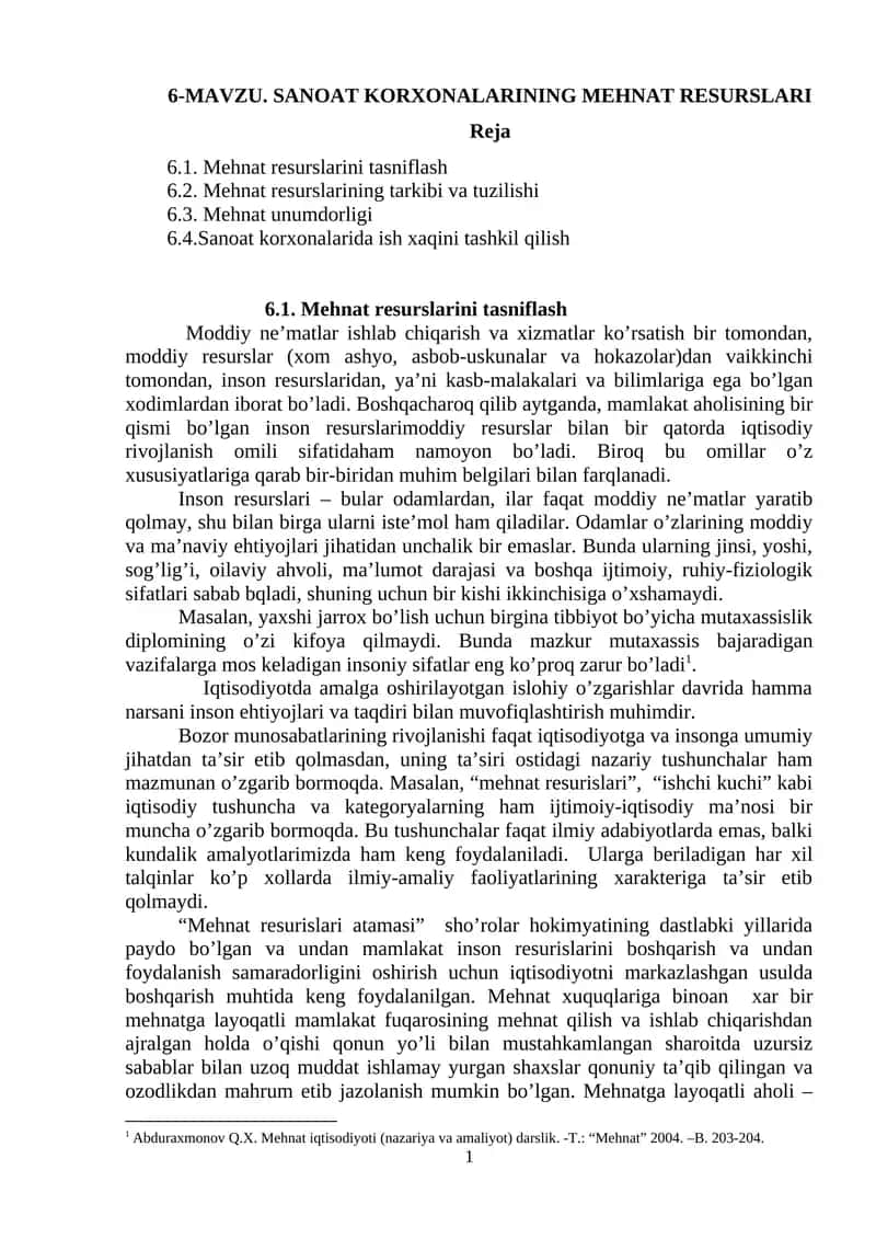 Mehnat resurslari