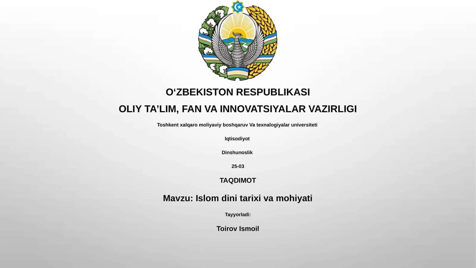 Islom dini tarixi va mohiyati