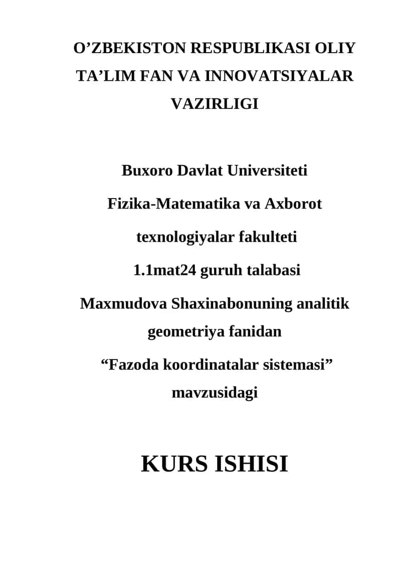 "Fazoda koordinatalar sistemasi" kurs ishi