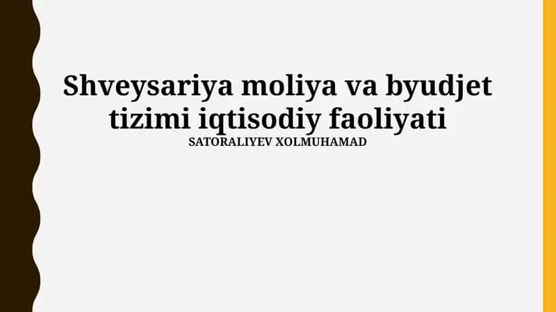 Shveysariya moliya va byudjet tizimi iqtisodiy faoliyati