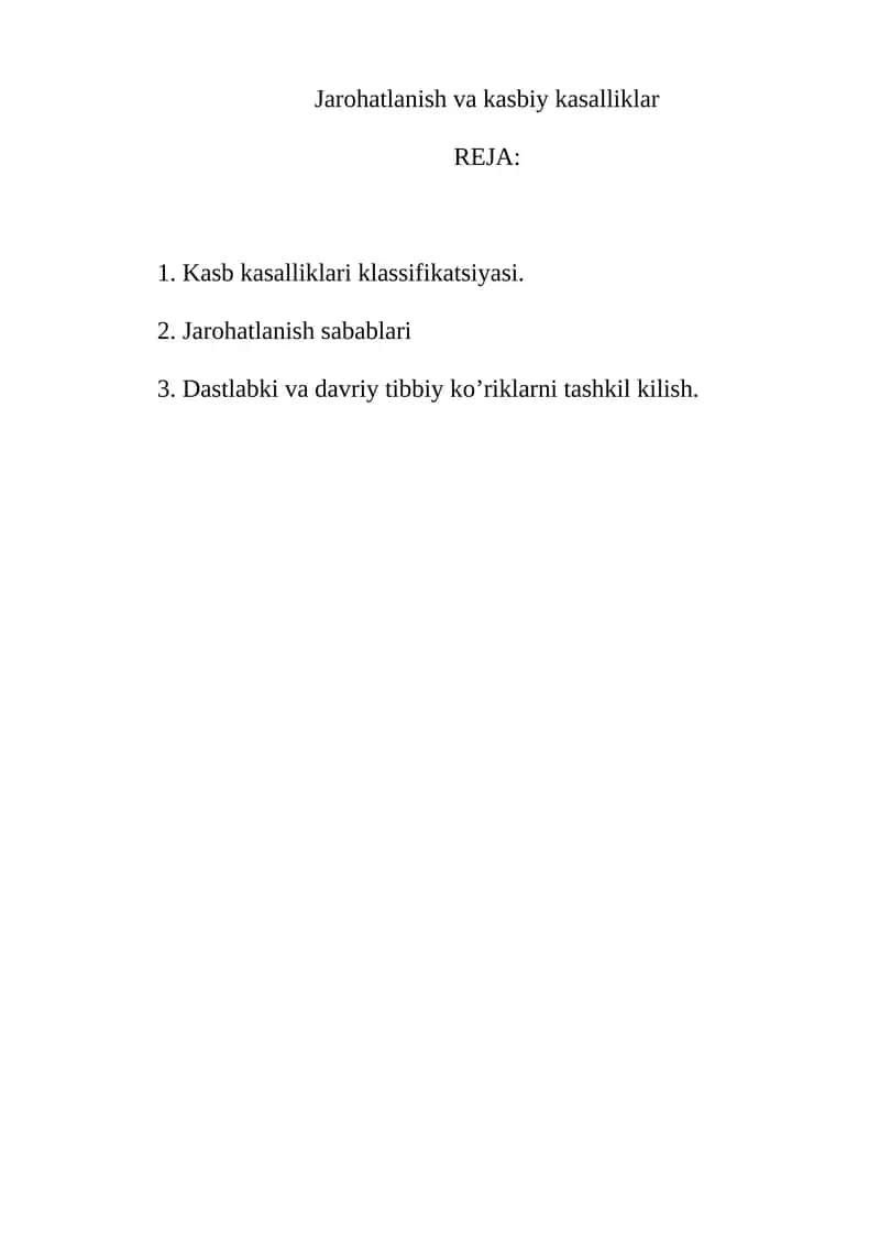 Kasb kasalliklari klassifikatsiyasi