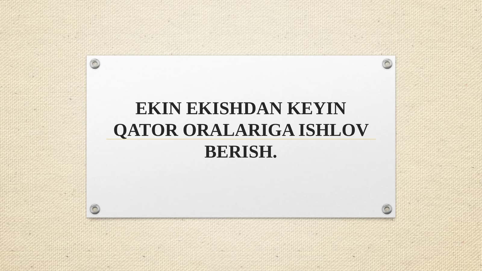 EKIN EKISHDAN KEYIN QATОRОRALARIGA ISHLОV BERISH