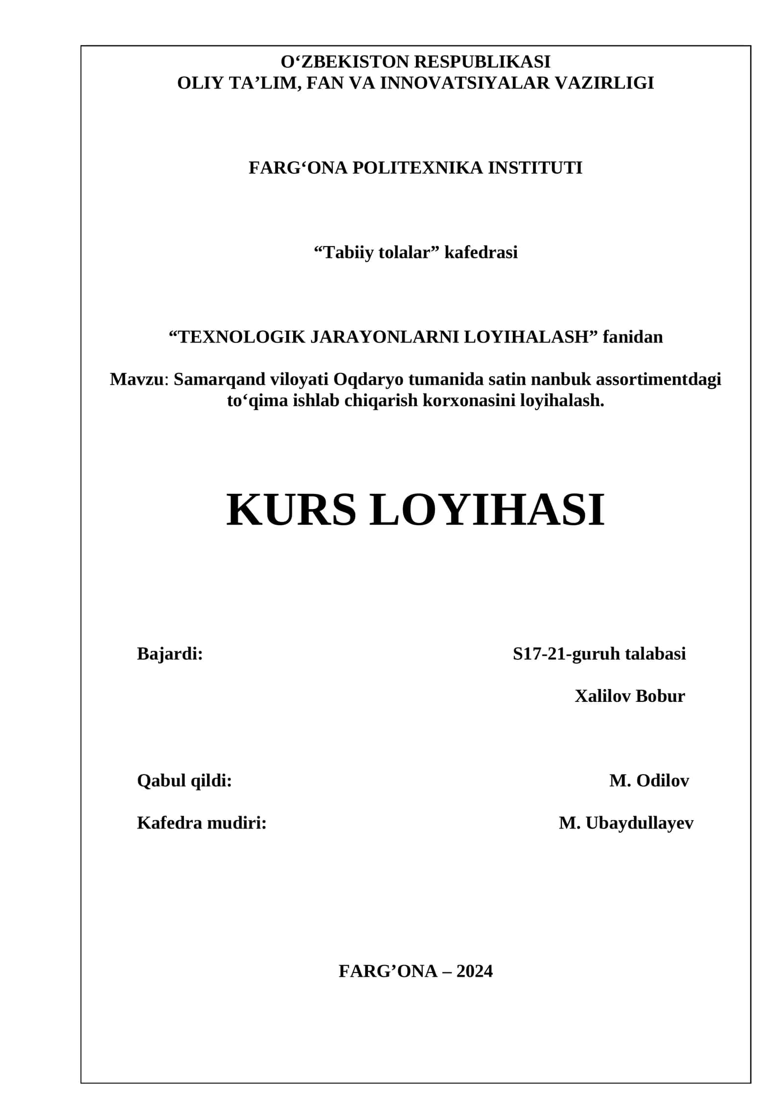 Texnologik jarayonlarni loyihalash