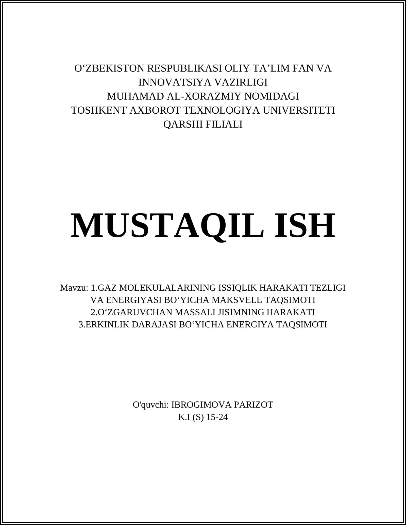 Gaz molekulalarining issiqlik harakati