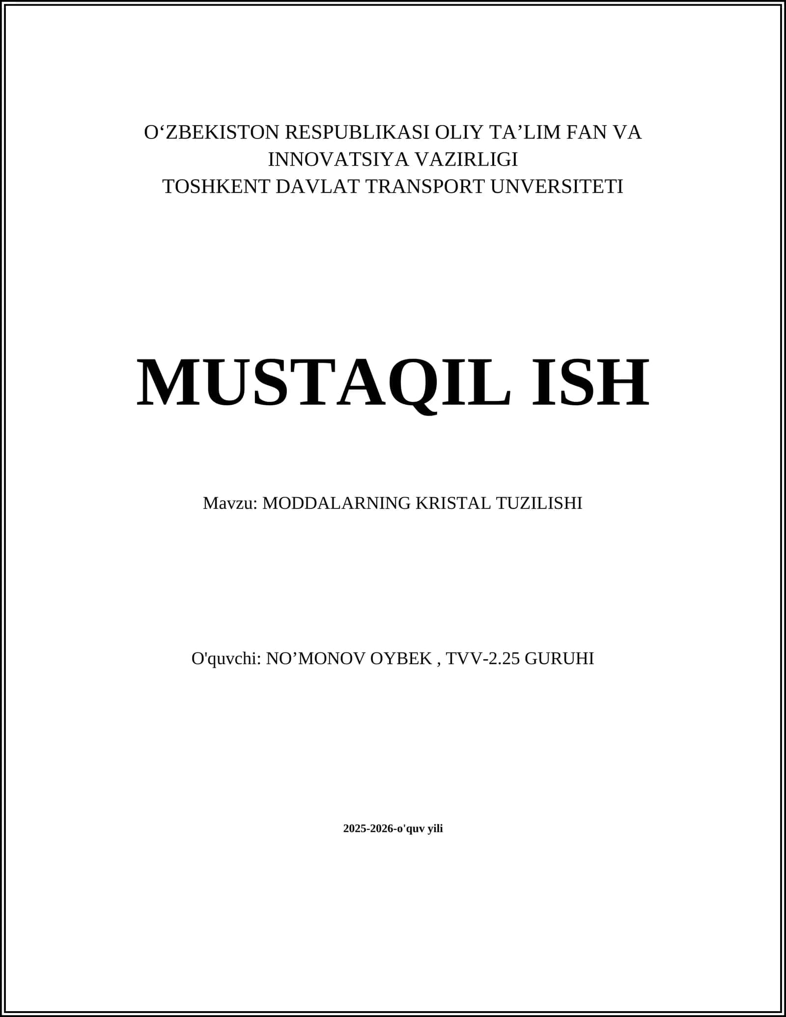 MODDALARNING KRISTAL TUZILISHI